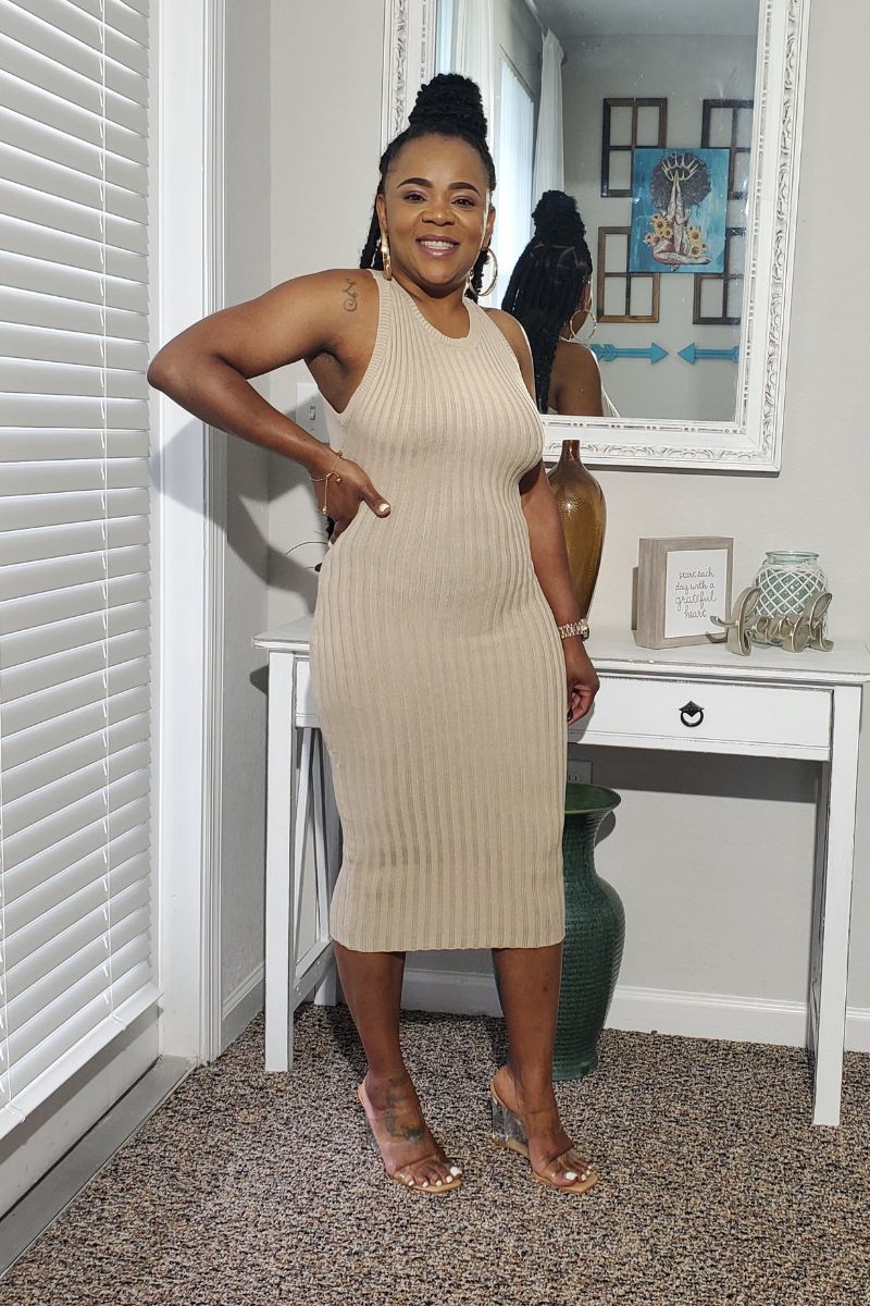 oatmeal ribbed dress Oatmeal Ribbed Knit Tie Neck Maternity Midi Dress PinkBlush