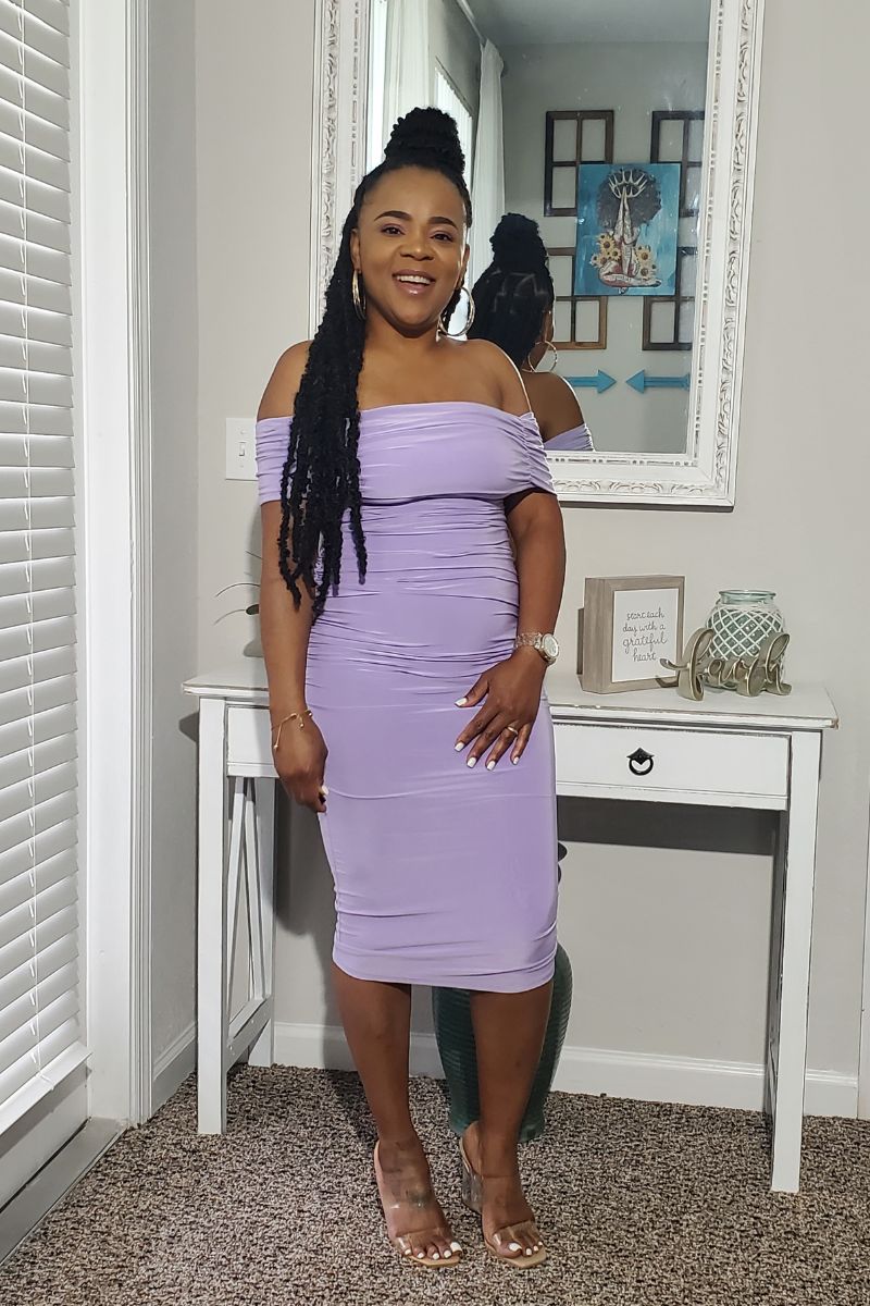 Off the Shoulder Midi Dress - Purple